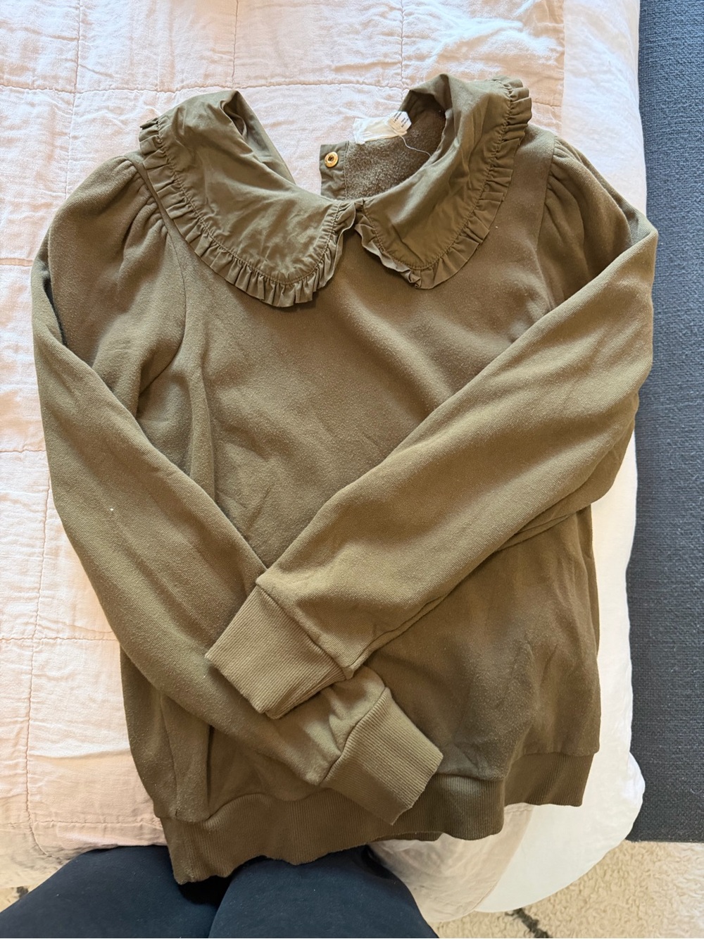 Nation LTD Olive Green Ruffle Collar Crewneck Sweater